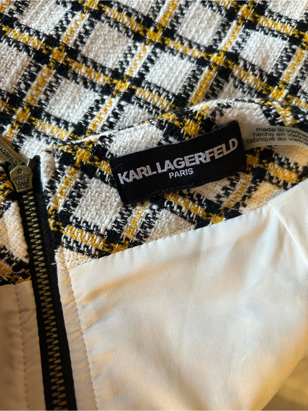 Karl Lagerfeld White Black and Yellow Tweed Plaid Skirt - Picture 2 of 6